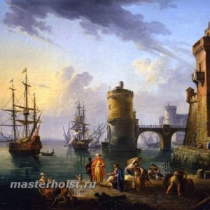 054 Jean-Baptiste Lallemand - A port scene Turkish merchants on the landing stage in front of ships