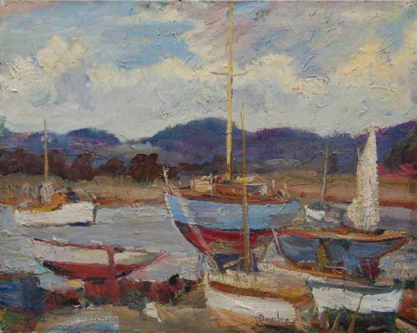 079м Ronald Ossory Dunlop - Boats at Itchenor, Sussex