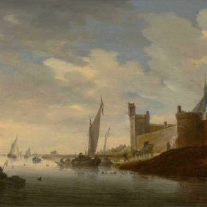 108 Salomon van Ruysdael - River landscape with a walled town