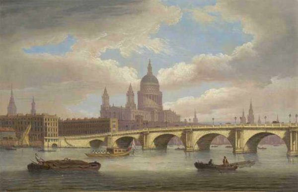109 Thomas Luny - View of the River Thames with St. Pauls Cathedral and Blackfriars Bridge